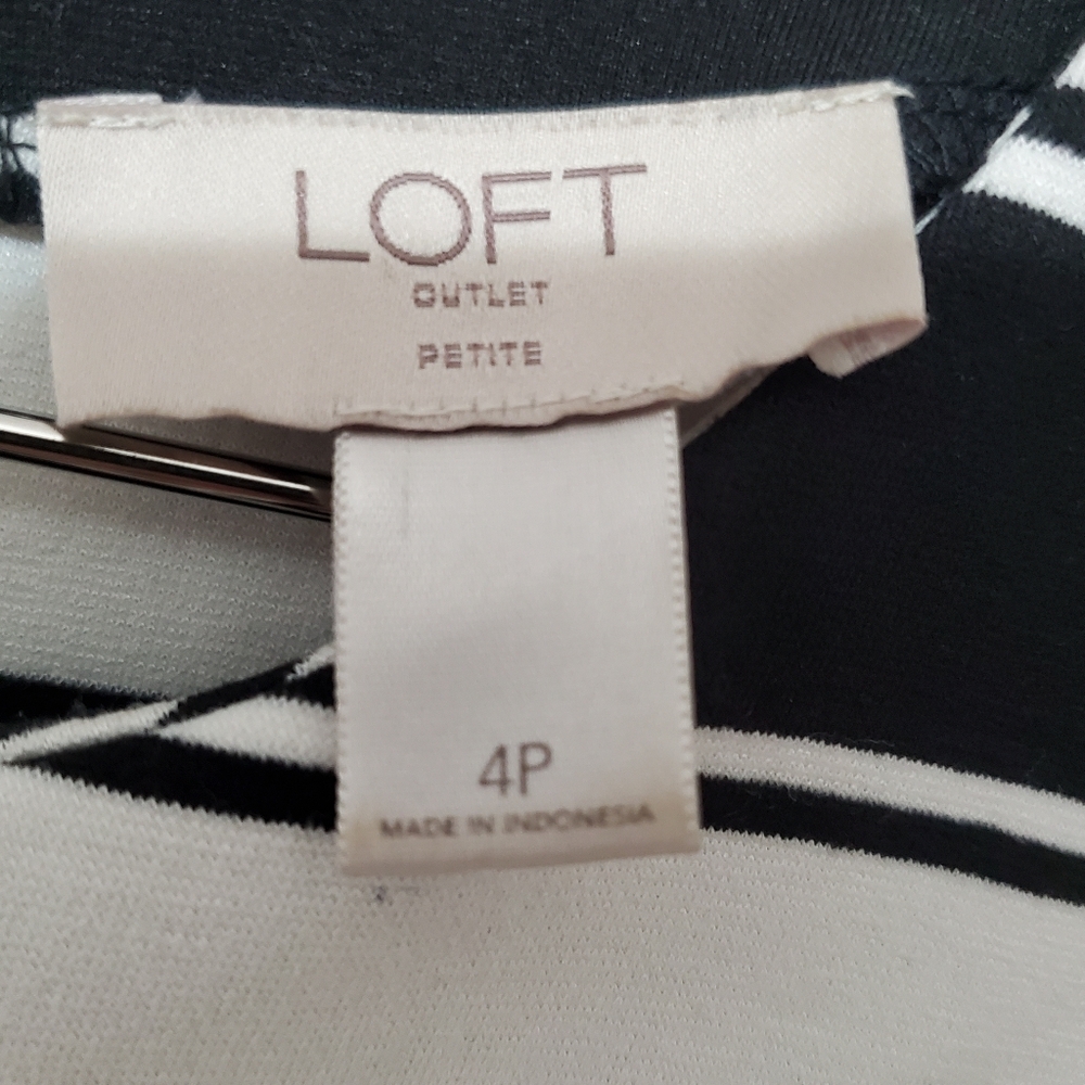 LOFT Black and White Striped Dress Womens Size 4P - Picture 5 of 7